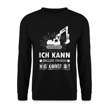 Baggerfahrer Bagger baggern · Kann Bagger fahren - Unisex Pullover - Schwarz - Vorne - Alina (178cm) & Michal (187cm)