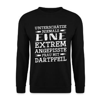 Darts Darten Dart Dartboard · Frau mit Dartpfeil - Unisex Pullover - Schwarz - Vorne - Alina (178cm) & Michal (187cm)