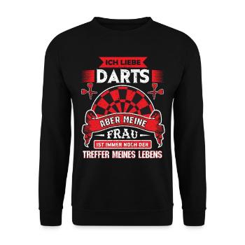 Dart Darts darten Geschenk Shirt·Frau Volltreffer - Unisex Pullover - Schwarz - Vorne - Alina (178cm) & Michal (187cm)