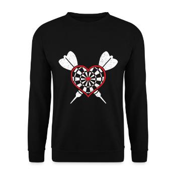 Dart Darts darten Geschenk Shirt · Herz Love - Unisex Pullover - Schwarz - Vorne - Alina (178cm) & Michal (187cm)
