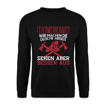 Feuerwehrmann Rettungssanitäter Freiwillige - Unisex Pullover - Schwarz - Vorne - Alina (178cm) & Michal (187cm)