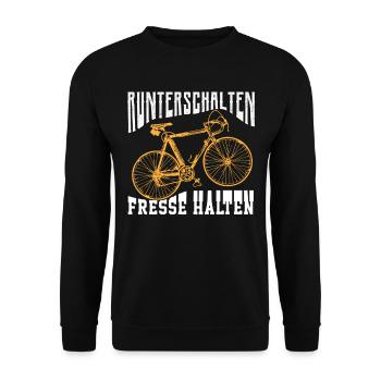 Runterschalten Fresse Halten - Unisex Pullover - Schwarz - Vorne - Alina (178cm) & Michal (187cm)