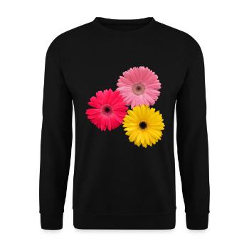 bunte blühende Gerbera Blumen, Gerberas, Blüten, - Unisex Pullover - Schwarz - Vorne - Alina (178cm) & Michal (187cm)