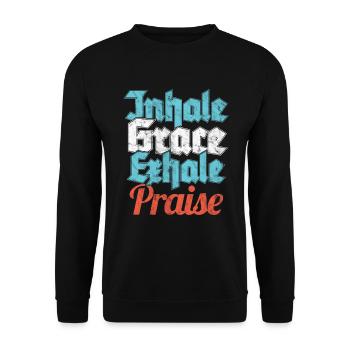 Christian Faith God Preacher Inhale Grace Exhale - Unisex Sweatshirt - black - Front - Alina (178cm) & Michal (187cm)