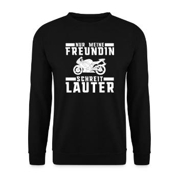 Nur Meine Freundin Schreit Lauter - Unisex Pullover - Schwarz - Vorne - Alina (178cm) & Michal (187cm)