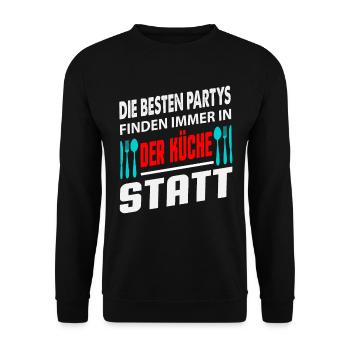 Die Besten Partys Finden Immer In Der Küche Statt - Unisex Pullover - Schwarz - Vorne - Alina (178cm) & Michal (187cm)
