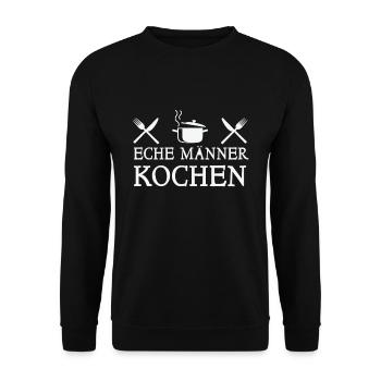 Echte Männer Kochen - Unisex Pullover - Schwarz - Vorne - Alina (178cm) & Michal (187cm)