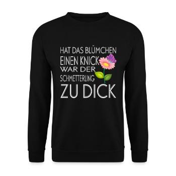 Hat Blümschen Einen Knick Schmetterling Zu Dick - Unisex Pullover - Schwarz - Vorne - Alina (178cm) & Michal (187cm)