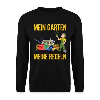 Mein Garten Meine Regeln - Unisex Pullover - Schwarz - Vorne - Alina (178cm) & Michal (187cm)