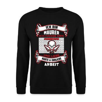 Ich Bin Maurer Und Liebe Harte Arbeit - Unisex Pullover - Schwarz - Vorne - Alina (178cm) & Michal (187cm)