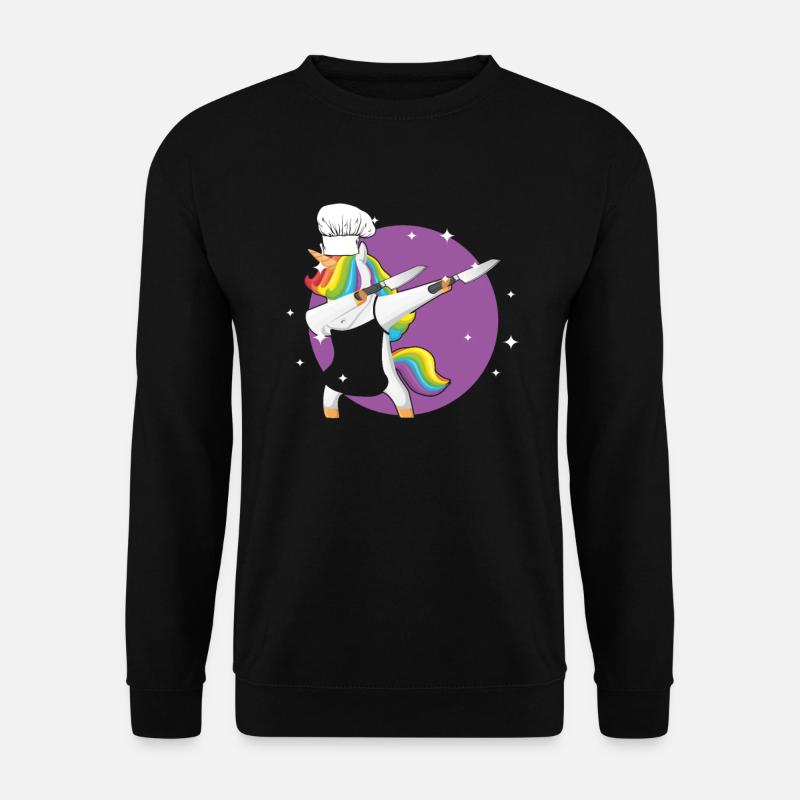 Einhorn-Chef, der betupfendes Pony-Geschenk kocht - Unisex Pullover - Schwarz