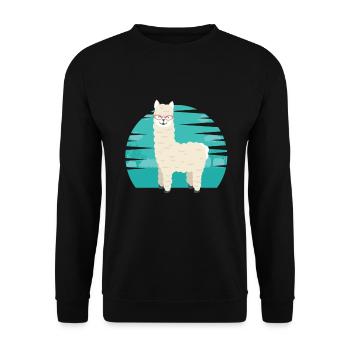 Lustiger Wiederkäuer-Säugetier-Alpaka-Guanaco-Kamel mögen - Unisex Pullover - Schwarz - Vorne - Alina (178cm) & Michal (187cm)