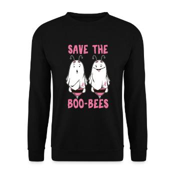 Speichern Sie das niedliche Brustkrebs-Bewusstseins-Geschenk der Boobees - Unisex Pullover - Schwarz - Vorne - Alina (178cm) & Michal (187cm)