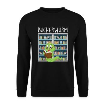 Bucherwurm in der Bibliothek - Unisex Pullover - Schwarz - Vorne - Alina (178cm) & Michal (187cm)