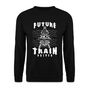 Future Train Driver Lokomotive Triebfahrzeugführer Geschenk - Unisex Pullover - Schwarz - Vorne - Alina (178cm) & Michal (187cm)
