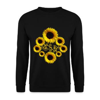 Sonnenblumen mit Ornament, Sonnenblume, Blumen - Unisex Pullover - Schwarz - Vorne - Alina (178cm) & Michal (187cm)