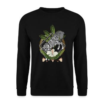 Elegant Hawaiian Zebra Lover Leaf Floral Savannah - Unisex Sweatshirt - black - Front - Alina (178cm) & Michal (187cm)