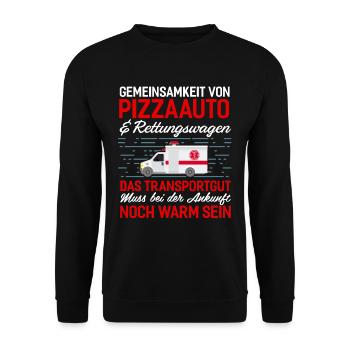 Gemeinsamkeit Von Pizzaauto Und Rettungswagen - Unisex Pullover - Schwarz - Vorne - Alina (178cm) & Michal (187cm)