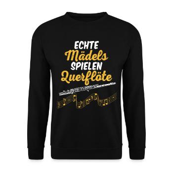 Echte Mädels Spielen Querflöte - Unisex Pullover - Schwarz - Vorne - Alina (178cm) & Michal (187cm)