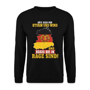 Hüte Dich Vor Sturm Und Wind Und Ossis Die In Rage - Unisex Pullover - Schwarz - Vorne - Alina (178cm) & Michal (187cm)