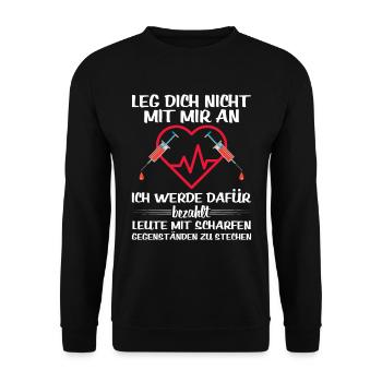 Sanitäter - Bezahlt Um Mit Scharfen Sachen Zu Stec - Unisex Pullover - Schwarz - Vorne - Alina (178cm) & Michal (187cm)