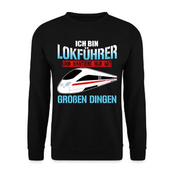 Ich Bin Lokführer Und Hantiere Nur Mit Großen Ding - Unisex Pullover - Schwarz - Vorne - Alina (178cm) & Michal (187cm)