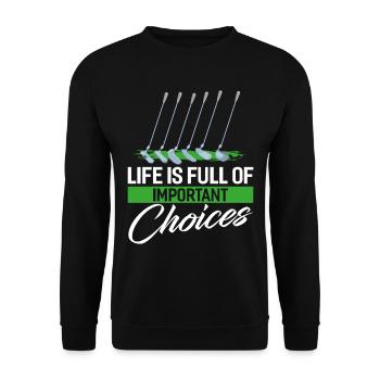 Golf Golfschläger Golfer Golfspieler Geschenk - Unisex Pullover - Schwarz - Vorne - Alina (178cm) & Michal (187cm)