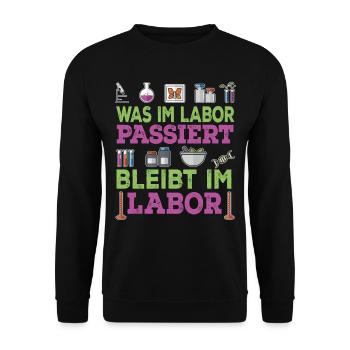 Biologie - Was Im Labor Passiert Bleibt Im Labor - Unisex Pullover - Schwarz - Vorne - Alina (178cm) & Michal (187cm)