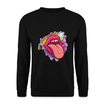 Drogen Ecstasy Happy Pill Party Adrenalinrausch - Unisex Pullover - Schwarz - Vorne - Alina (178cm) & Michal (187cm)