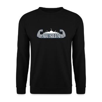 Muslim Muscle Mosque Islam Allah Hajj Mecca Gift - Unisex Sweatshirt - black - Front - Alina (178cm) & Michal (187cm)