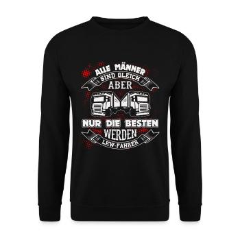 Trucker LKW Fahrer Fernfahrer Brummi Geschenk - Unisex Pullover - Schwarz - Vorne - Alina (178cm) & Michal (187cm)
