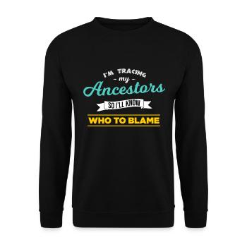 Ich verfolge meine Vorfahren Genealogist Genealogie - Unisex Pullover - Schwarz - Vorne - Alina (178cm) & Michal (187cm)