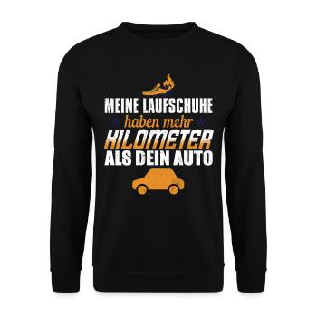Meine Schuhe Haben Mehr Kilometer Als Dein Auto - Unisex Pullover - Schwarz - Vorne - Alina (178cm) & Michal (187cm)