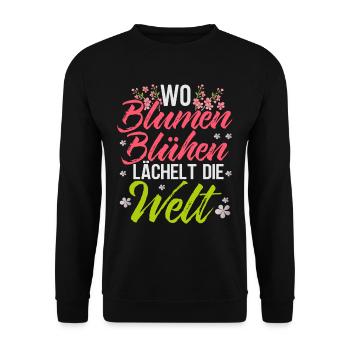 Wo Blumen Blühen Lächelt Die Welt - Unisex Pullover - Schwarz - Vorne - Alina (178cm) & Michal (187cm)