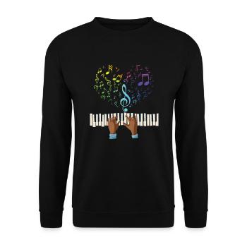 Klavier Herz Musik Noten Höhenschlüssel Klavier - Unisex Pullover - Schwarz - Vorne - Alina (178cm) & Michal (187cm)