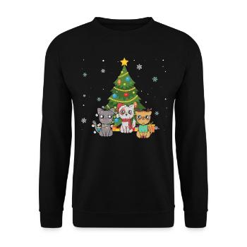 Weihnachtsbaum katze niedlich kawaii animierte Geschenk - Unisex Pullover - Schwarz - Vorne - Alina (178cm) & Michal (187cm)