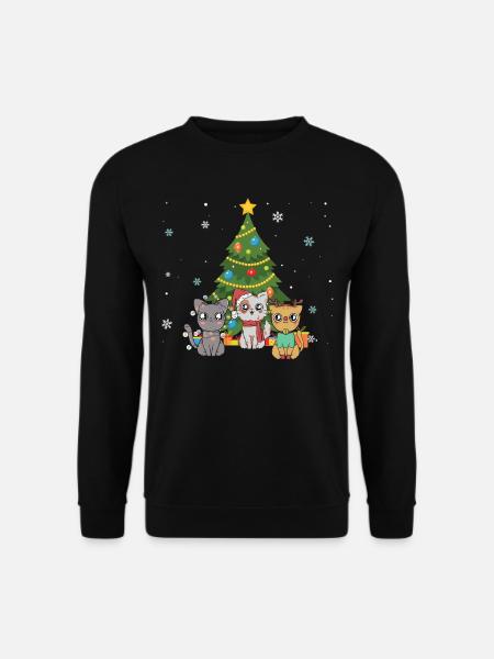 Arbre noel sapin chat mignon kawaii cadeau animé - Sweat-shirt Unisexe - noir