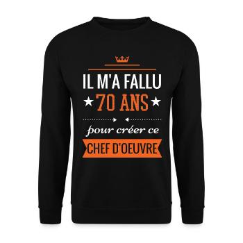 Cadeau anniversaire 70 ans chef d'oeuvre humour - Sweat-shirt Unisexe - noir - Devant - Alina (178cm) & Michal (187cm)