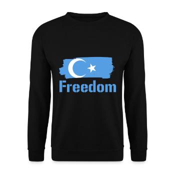 Freiheit für Uiguren Flagge mit Text - Unisex Pullover - Schwarz - Vorne - Alina (178cm) & Michal (187cm)