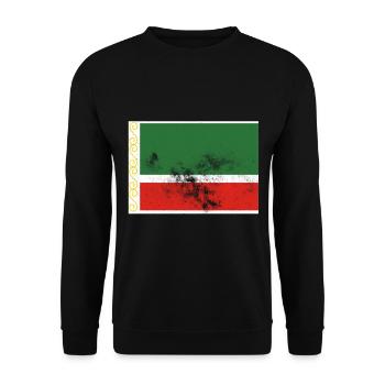 Chechnya Tschetschenische Flagge Vintage Effekt - Unisex Pullover - Schwarz - Vorne - Alina (178cm) & Michal (187cm)