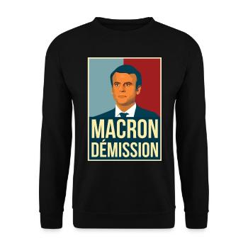 Anti Macron außerhalb Rücktritt Retro Vintage Demos - Unisex Pullover - Schwarz - Vorne - Alina (178cm) & Michal (187cm)