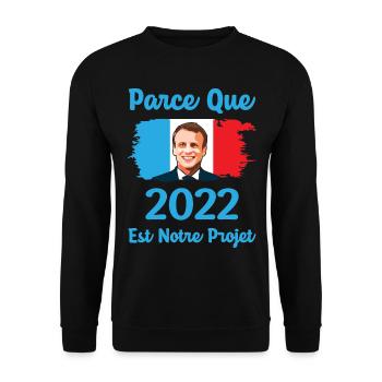 Parce que 2022 est notre projet macron souriant - Sweat-shirt Unisexe - noir - Devant - Alina (178cm) & Michal (187cm)