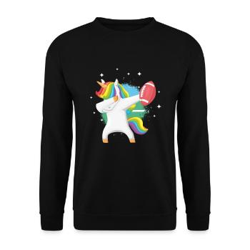 American Football Rugby Einhorn Rugby Spieler Geschenk - Unisex Pullover - Schwarz - Vorne - Alina (178cm) & Michal (187cm)