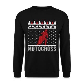 Biker Motocross Motorrad hässlich Weihnachten Xmas - Unisex Pullover - Schwarz - Vorne - Alina (178cm) & Michal (187cm)