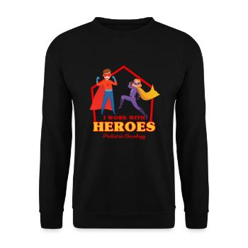 I Work With Heros Pediatric Oncology Doctor Gift - Unisex Sweatshirt - black - Front - Alina (178cm) & Michal (187cm)