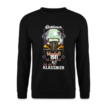 Cooler Vintage Retro Spruch zum Geburtstag 1941 - Unisex Pullover - Schwarz - Vorne - Alina (178cm) & Michal (187cm)