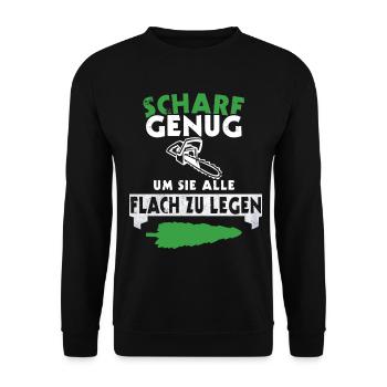 Kettensäge Holz Holzfäller Forst Wald Geschenkidee - Unisex Pullover - Schwarz - Vorne - Alina (178cm) & Michal (187cm)