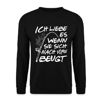Angler Fisch fischen Fischer Angelrute Petrijünger - Unisex Pullover - Schwarz - Vorne - Alina (178cm) & Michal (187cm)