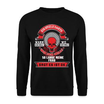 Dart Darts Bullseye Dartspieler Dartboard Geschenk - Unisex Pullover - Schwarz - Vorne - Alina (178cm) & Michal (187cm)