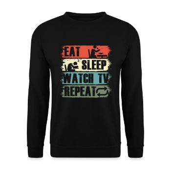 Eat Sleep Watch TV Television Movie Show Gift - Unisex Sweatshirt - black - Front - Alina (178cm) & Michal (187cm)